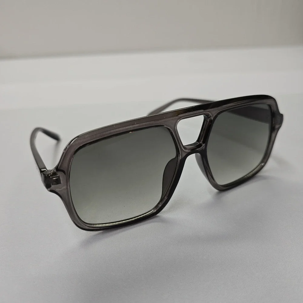 NEW Retro Oversized Square Aviator Sunglasses Smoke Grey Transparent Frame 80976